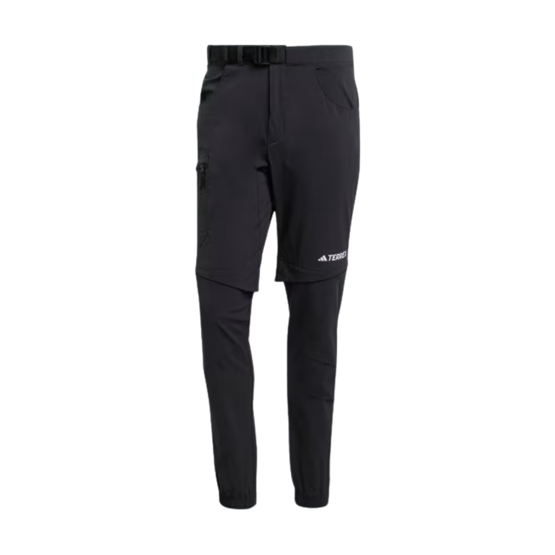 Black outdoor pants with zippered pockets and the Adidas Terrex logo.