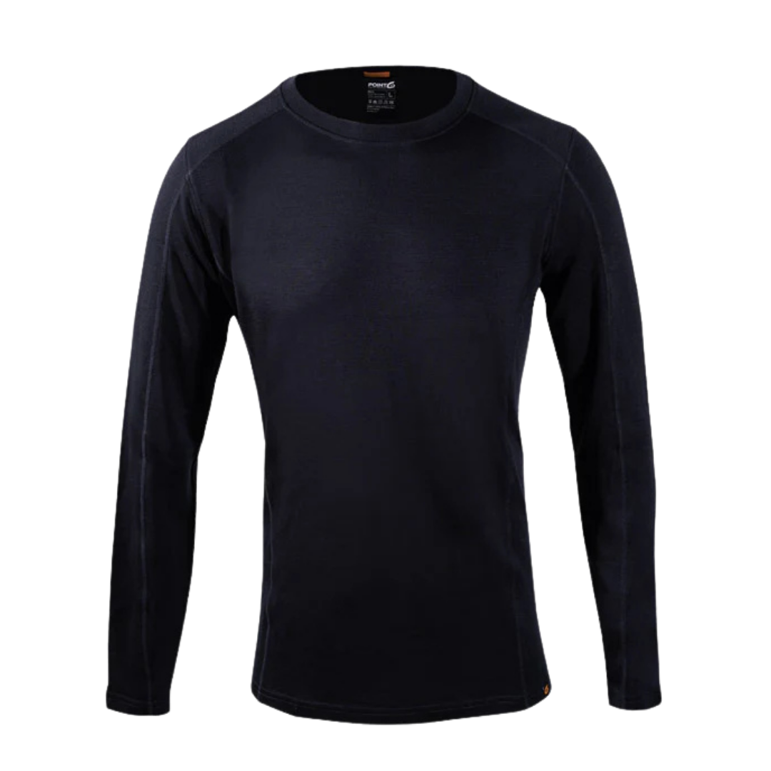 Black long sleeve athletic shirt displayed on a mannequin