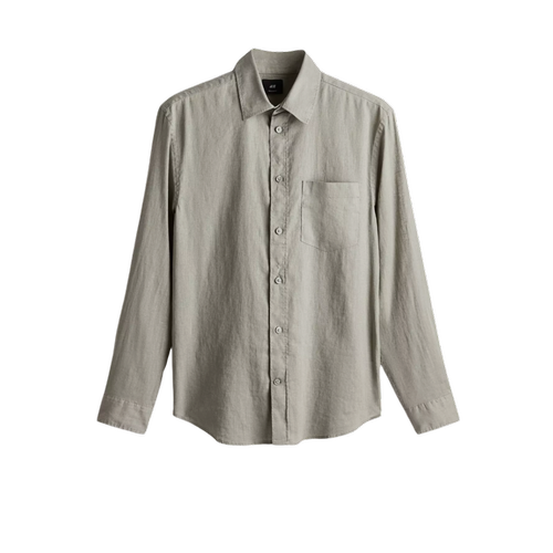 Beige long-sleeve button-up shirt