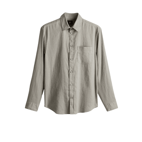 Beige long-sleeve button-up shirt
