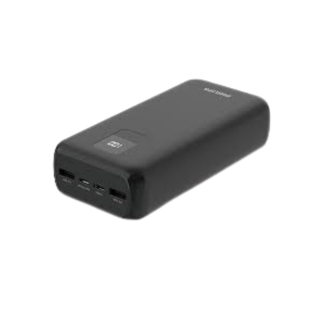 Black power bank with multiple USB ports.