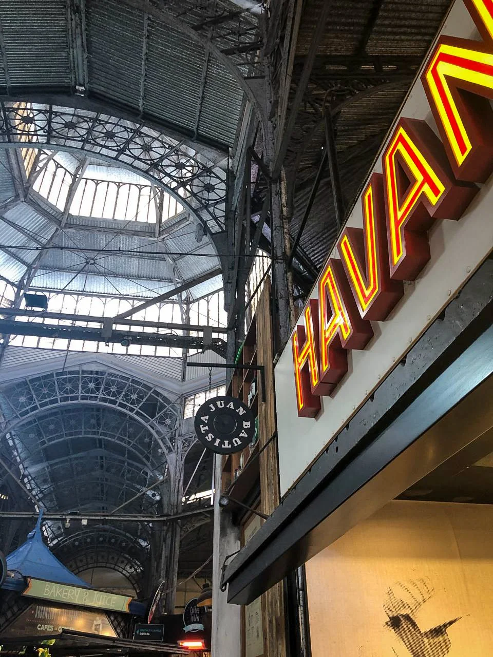 Historic covered market with glass and steel architecture in Buenos Aires, Argentina