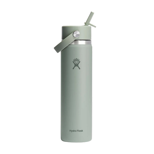 Light green insulated water bottle with black logo