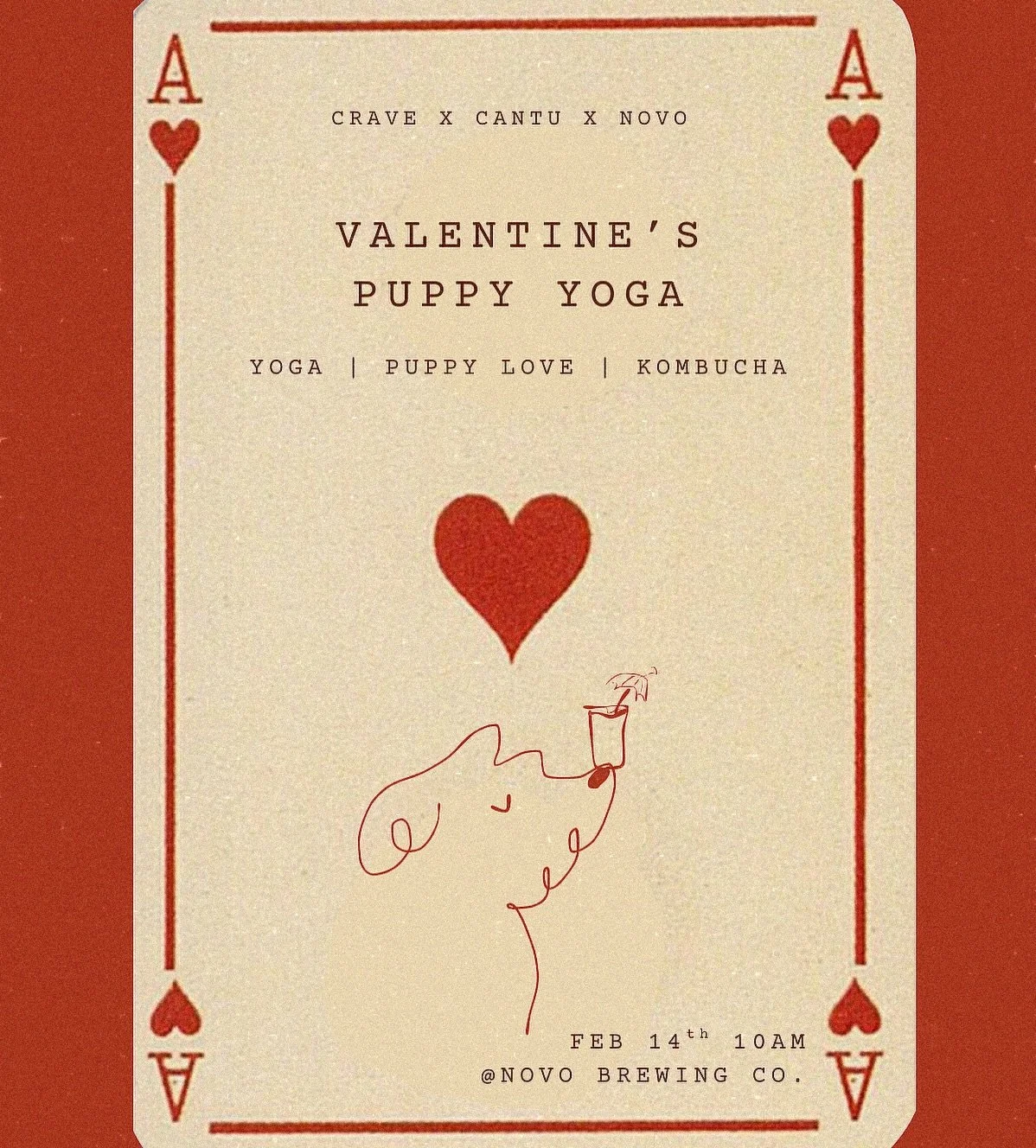 Celebrate Valentine&rsquo;s Day doing something that truly gives back. 💌🐶

Join us for Puppy Yoga at @novobrazil where joyful movement meets wagging tails in support of the @thecantufoundation 

Your ticket includes a drink of choice, plenty of pup