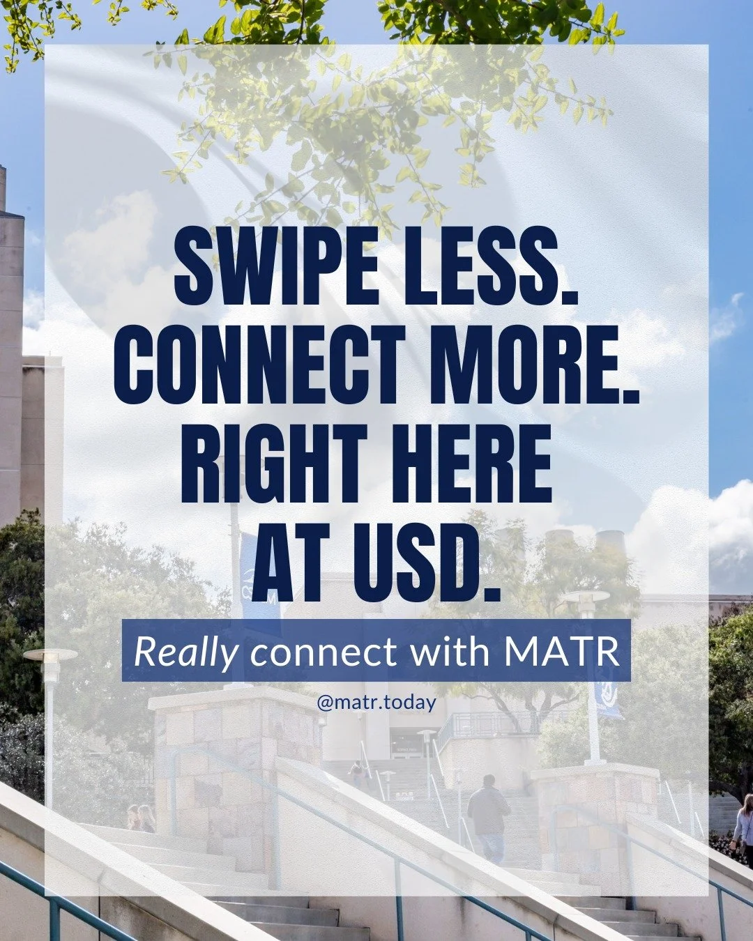 Share your interests, find your people. 

MATR can help find your perfect fit&mdash;starting with one question. 

Join our exclusive waitlist for college students at matr.today/collegeinvitelist
and meet your people.

#USD #UniversityofSanDiego #UofS