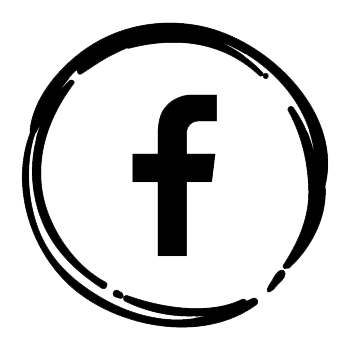 Facebook logo inside a black circle with a brushstroke design.