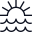 A simple line drawing of a sun with rays extending outward.