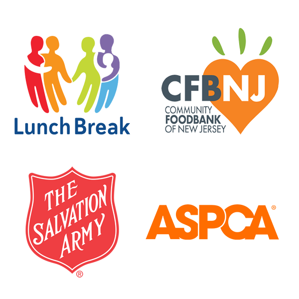 Logos for Lunch Break, Community Food Bank of New Jersey, and The Salvation Army.