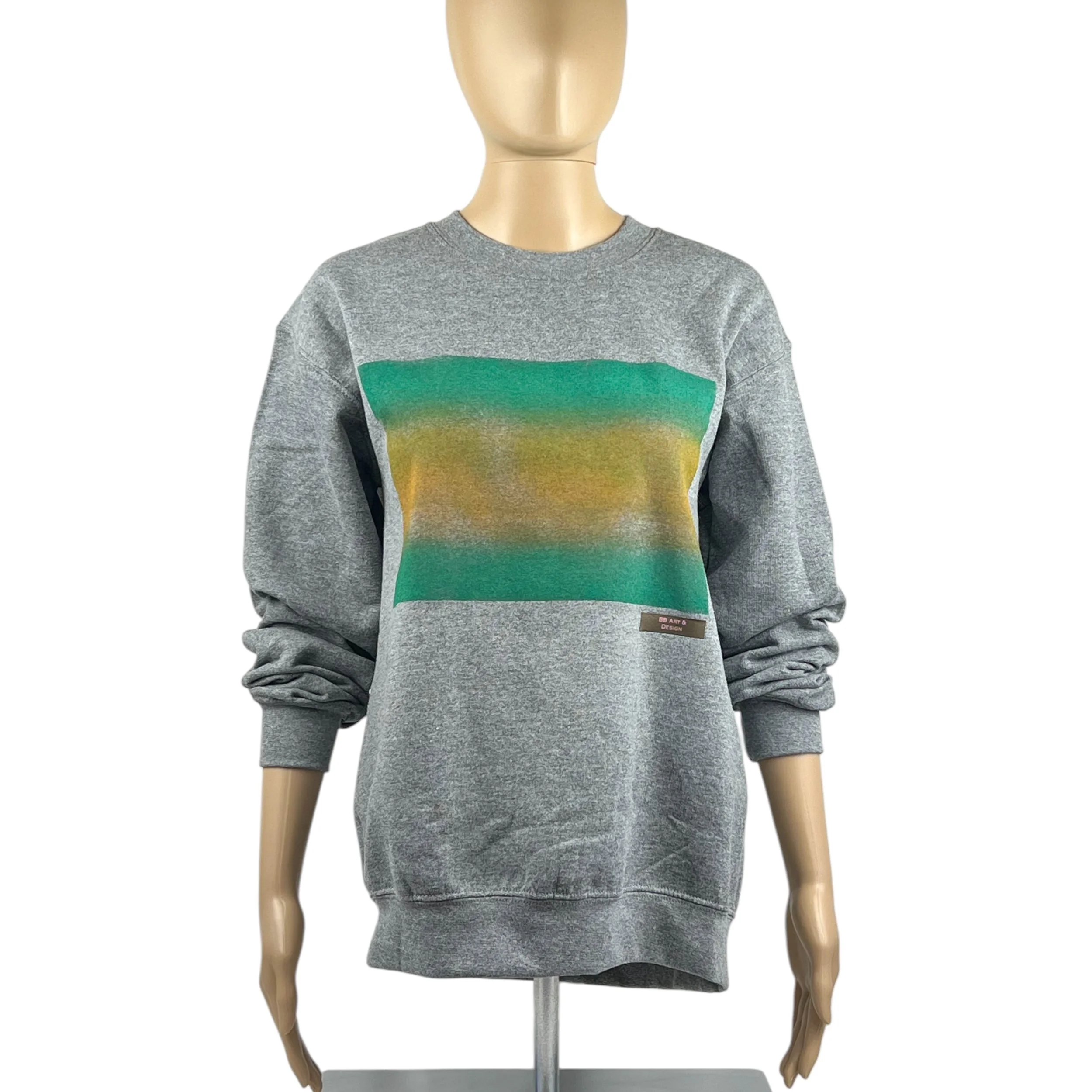 Unisex Crewneck Sweatshirt in Dark Heather Grey w Green Print Size S
