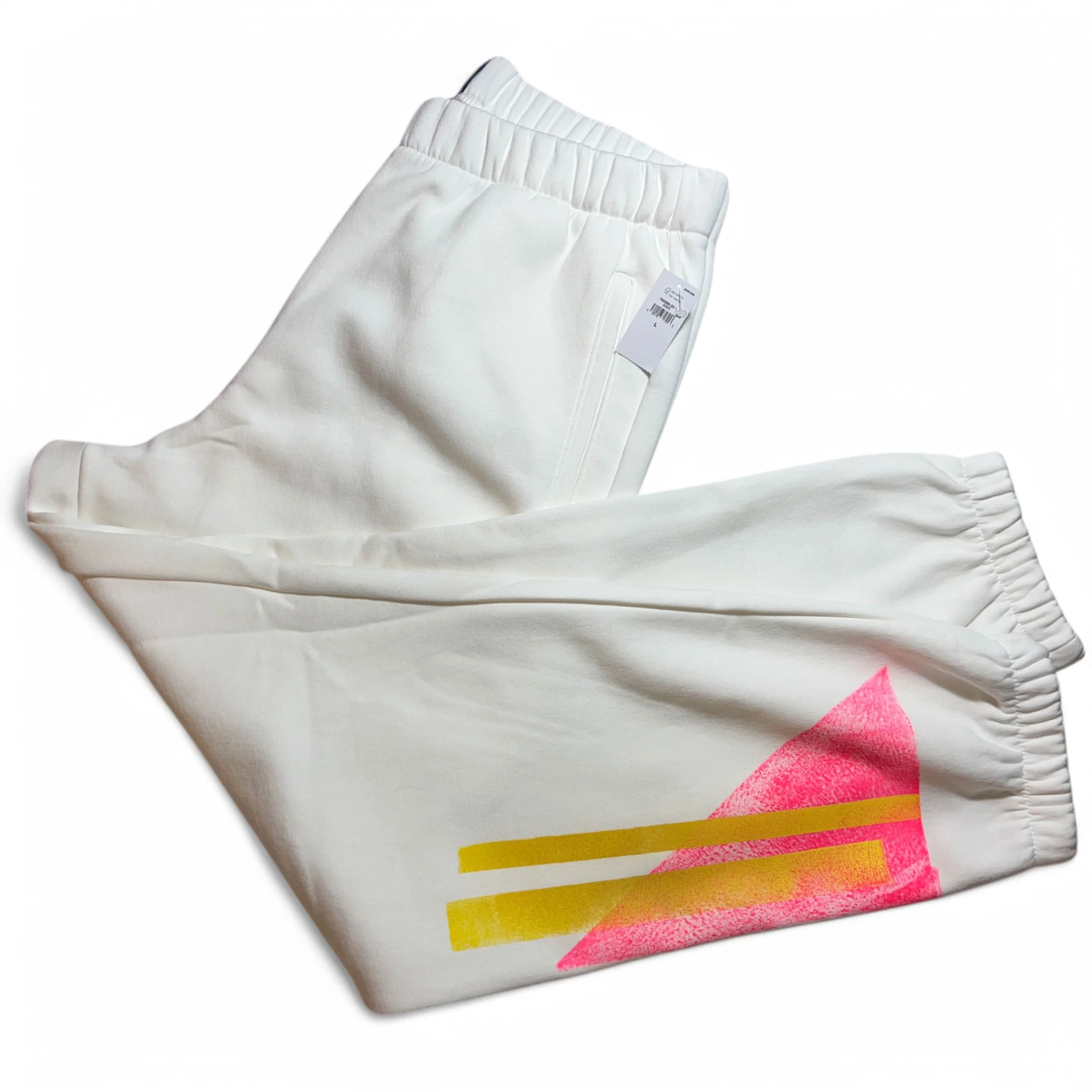 Super Soft Off White Joggers w Neon Pink and Yellow Print