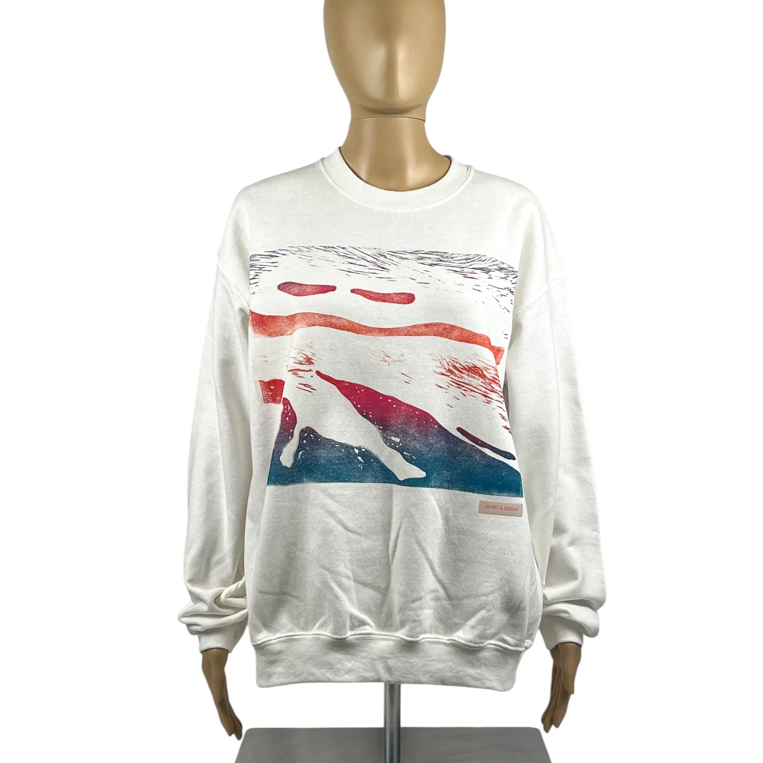 Unisex Crewneck Sweatshirt in White w Multi Color Print szM
