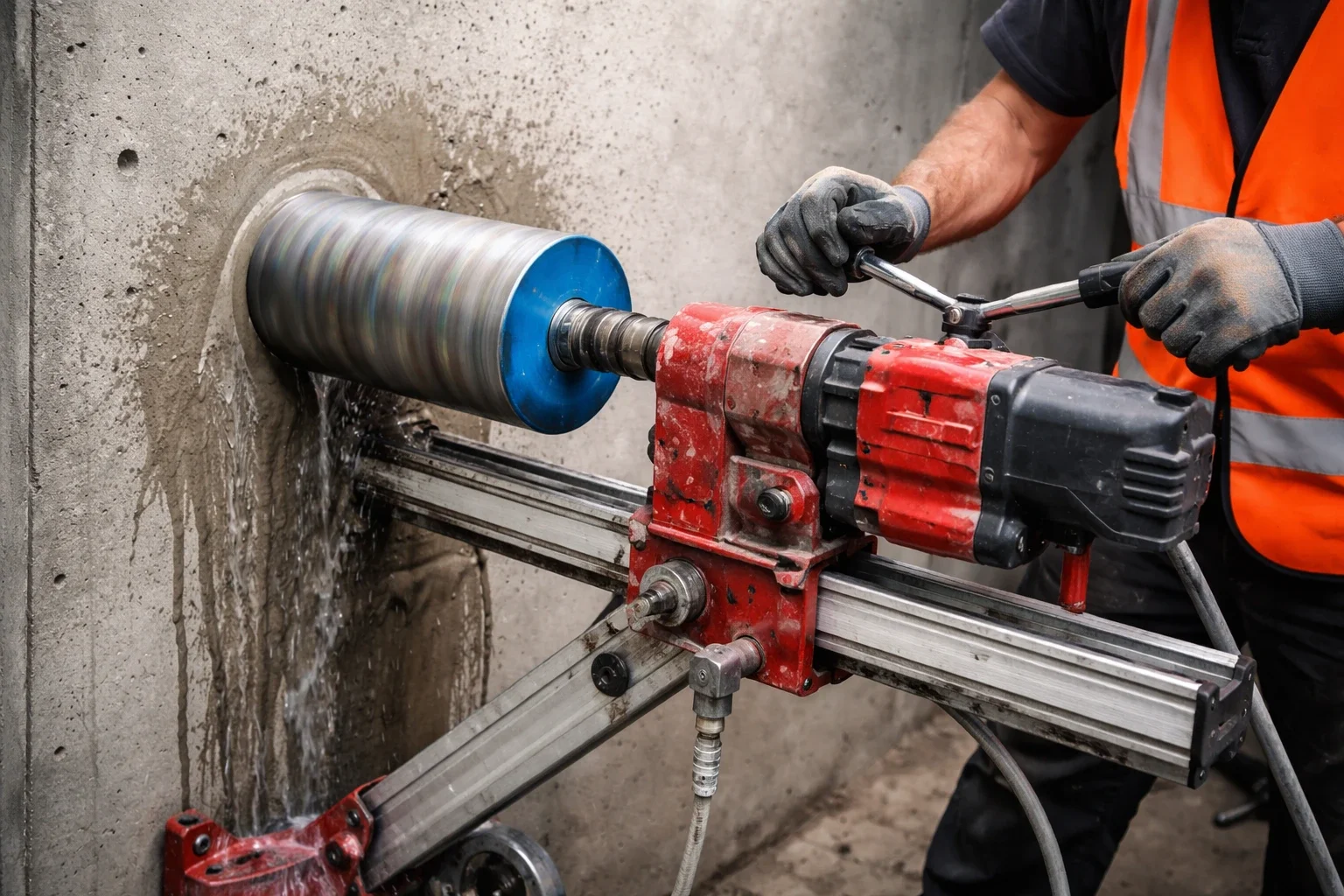 Timanttipora poraa betoniseinää Turussa.
