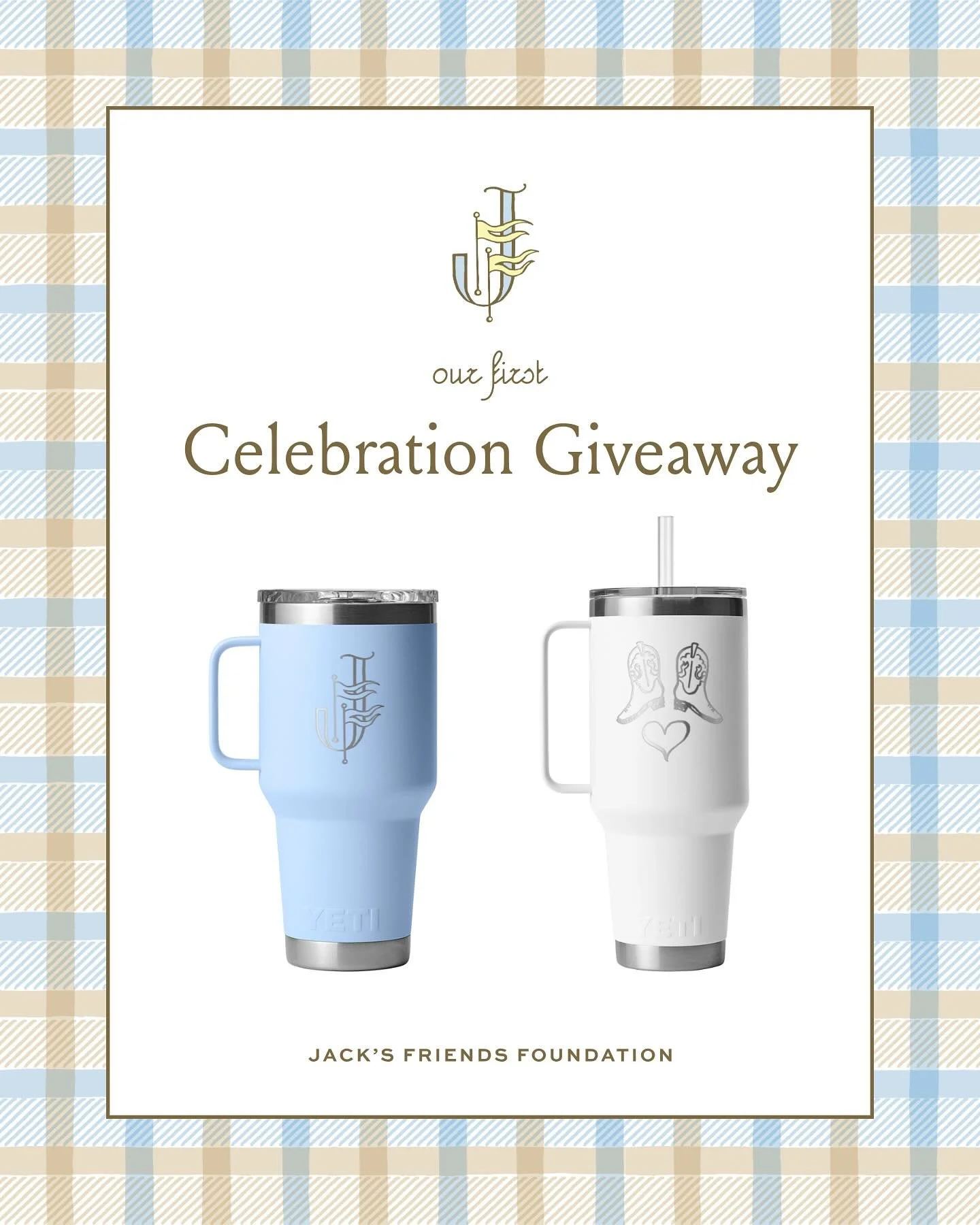 Our first ever celebration GIVEAWAY! 🎉 As we prepare for our website launch this month, we&rsquo;re celebrating YOU!

Two lucky winners will each receive a limited-edition Jack&rsquo;s Friends Foundation Yeti cup to keep your drinks as cool as our c