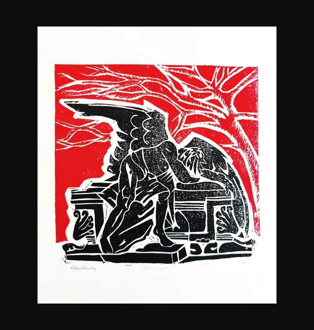 FallenAngel. Relief Print. 11.5&rdquo;x10&rdquo;. Edition of 10.