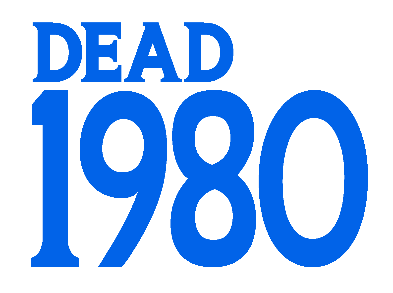 Text graphic showing 'DEAD 1980' in large blue letters.