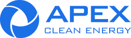 Logo of Apex Clean Energy with a blue circular design and text