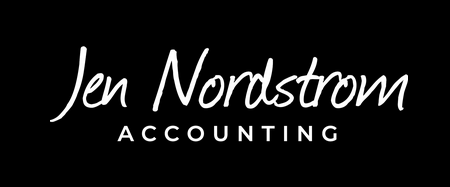 Logo of Jen Nordstrom Accounting with white text on a black background
