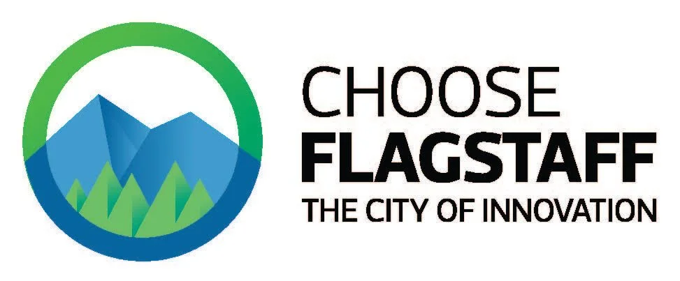 Logo of Flagstaff with a stylized mountain scene and the text "Choose Flagstaff: The City of Innovation."