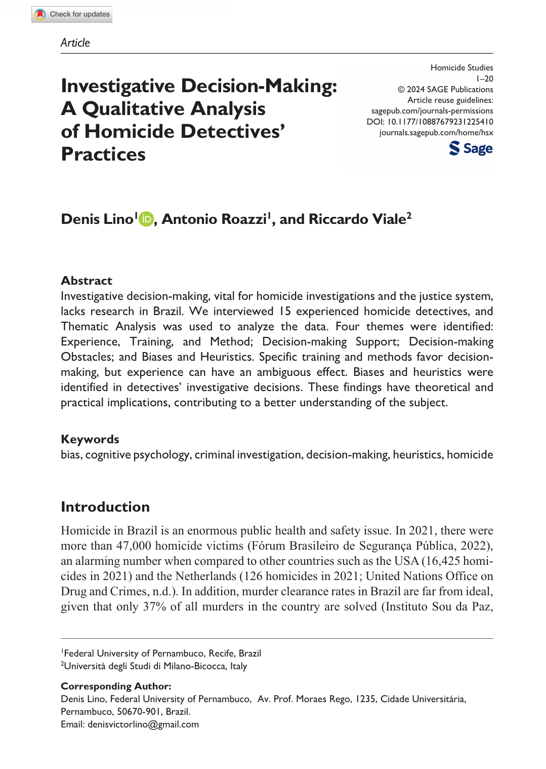 Investigative Decision-Making: A Qualitative Analysis of Homicide Detectives’ Practices