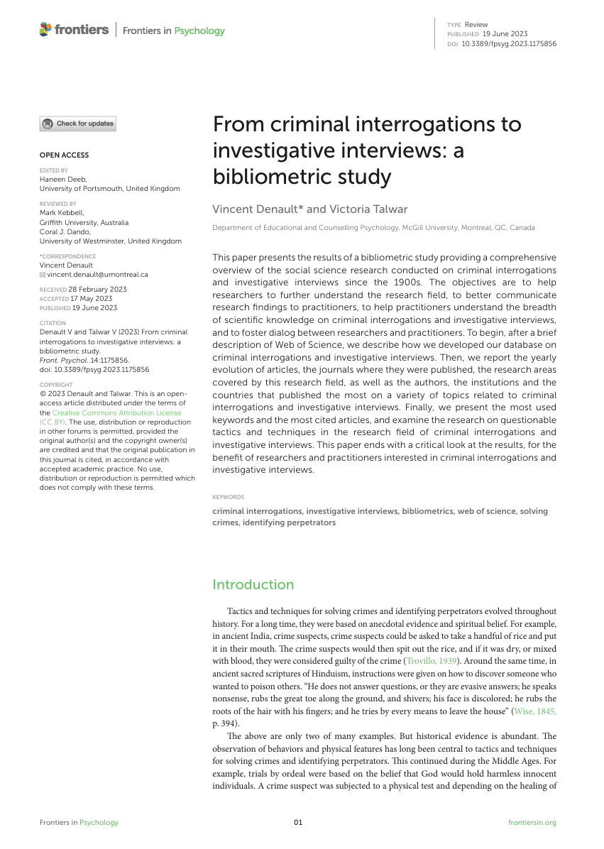 From criminal interrogations to investigative interviews: A bibliometric study