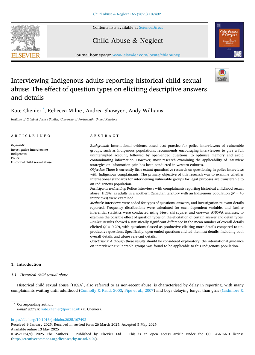 Eliciting Details in CSA Interviews with Indigenous Adults