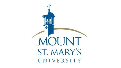 Mount St. Mary's University logo featuring a lighthouse on a hill with a cross on top.