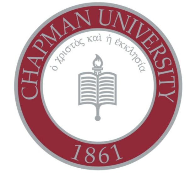 The emblem of Charmian University featuring a red circular border with the university's name and a motto in Greek, and a central graphic of an open book topped with a torch.