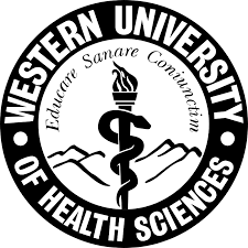 Western University of Health Sciences emblem with a caduceus and a torch