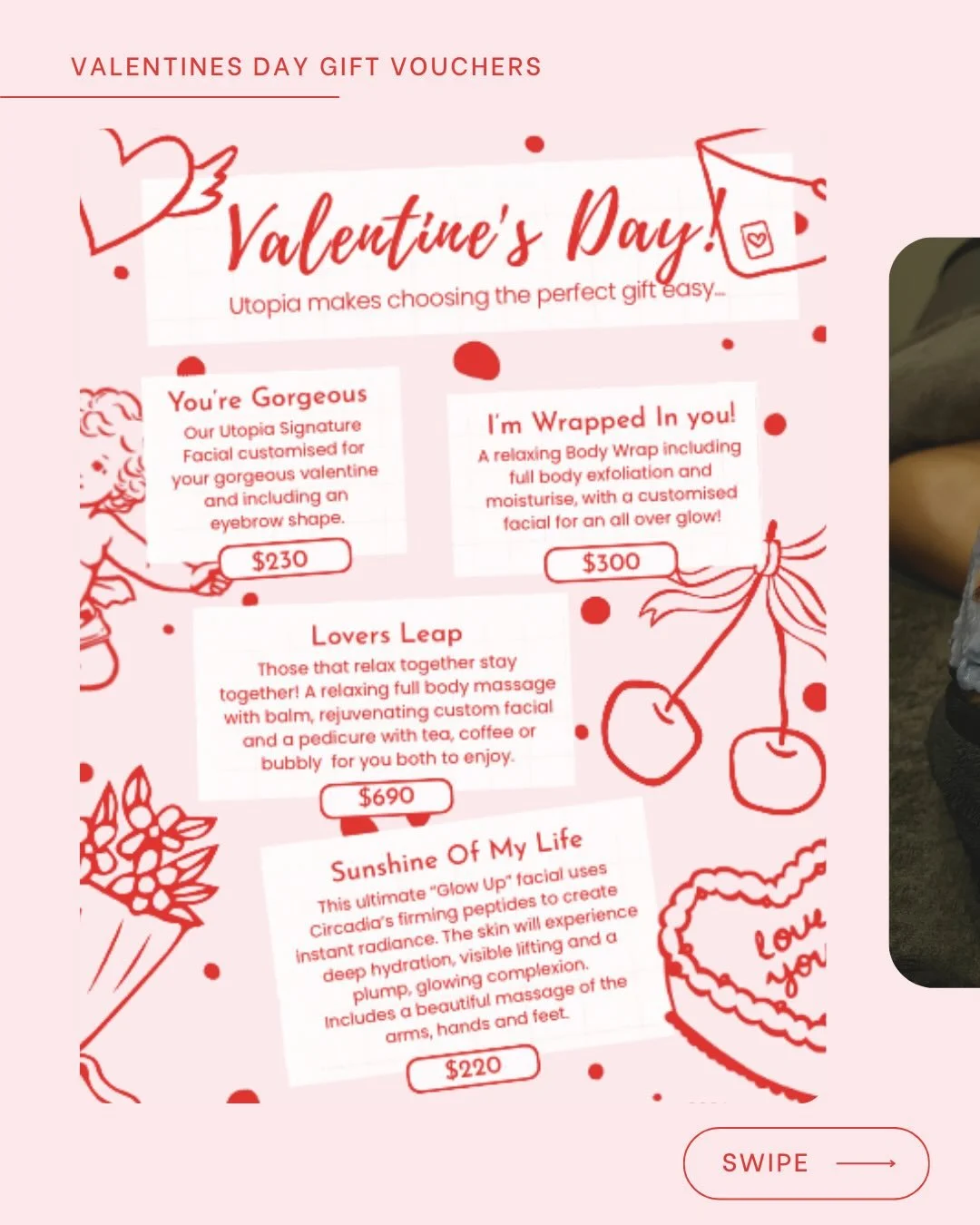 Choose from our thoughtfully created Valentine&rsquo;s Day Packages to spoil your loved ones this Valentine&rsquo;s! Something that even the hardest to treat will appreciate❤️🩷

Available as beautifully wrapped gift vouchers in salon, so pop in or c