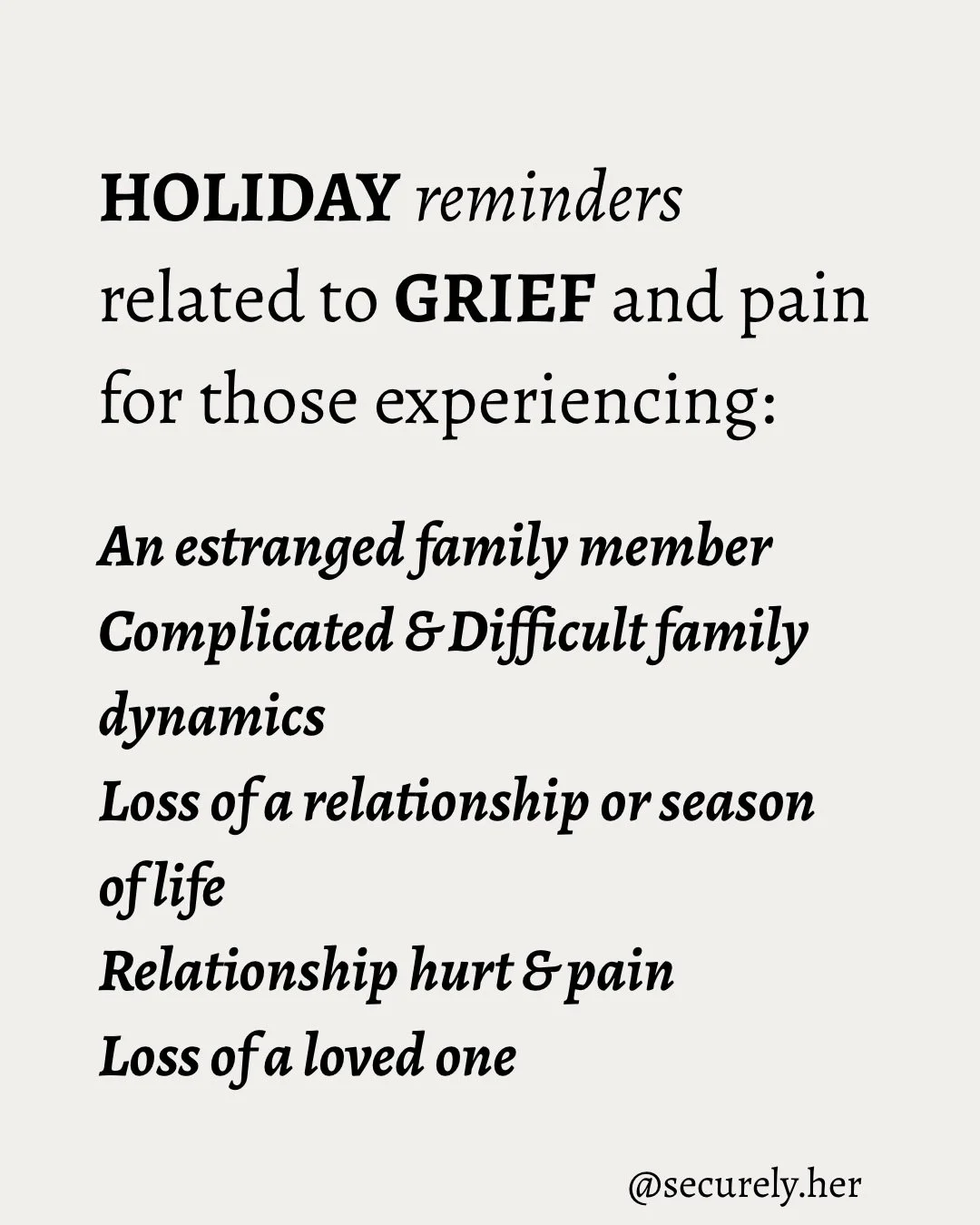 Grief is often heightened during this time of year. If you are feeling the heaviness of it, you are not alone 🤍

I hope you are kind to yourself and figure out what you need to get through it as gentle as you can. 

✨And remember, reaching out for s