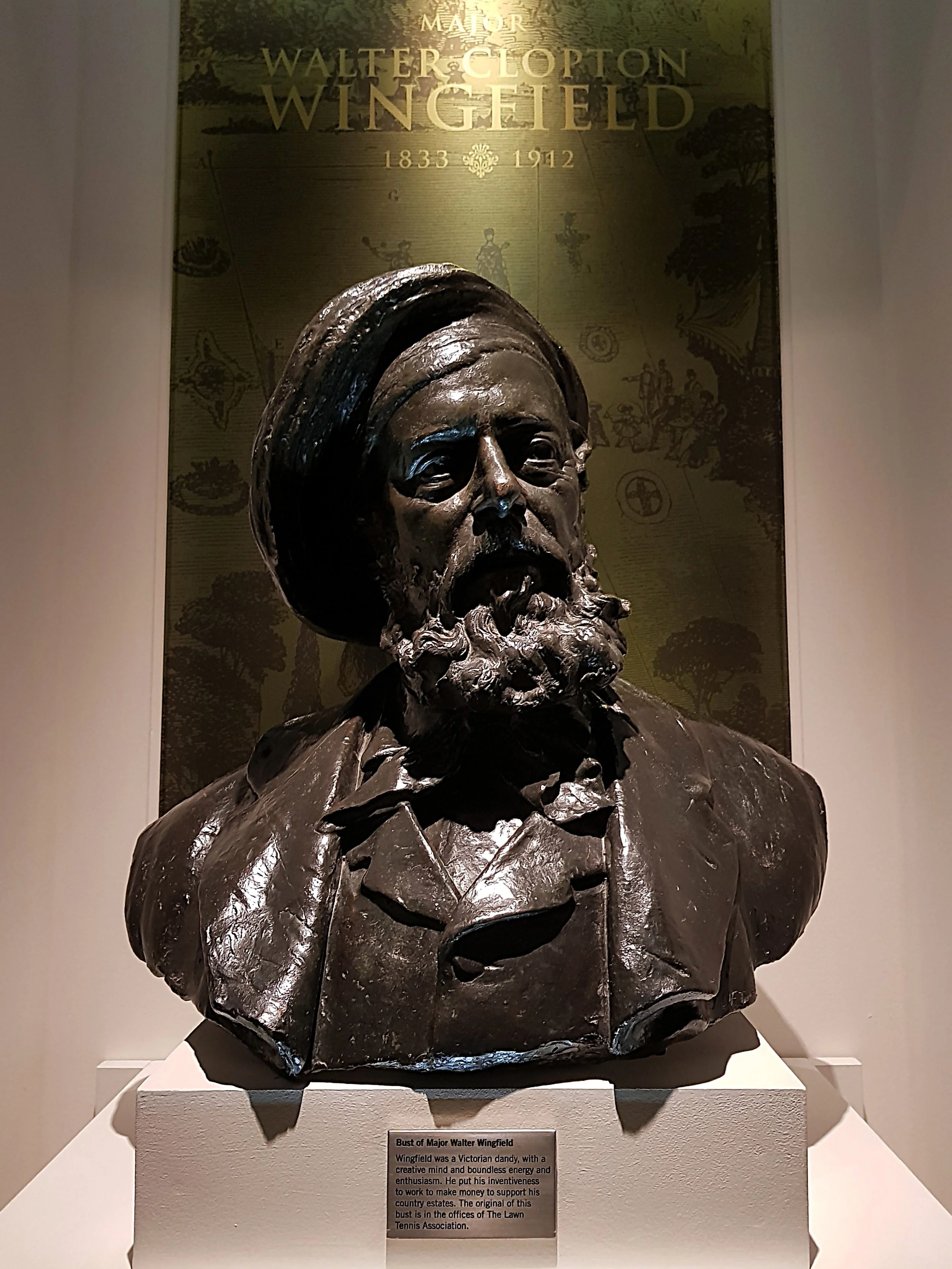 Bust of Wingfield on display inside the Wimbledon museum.
