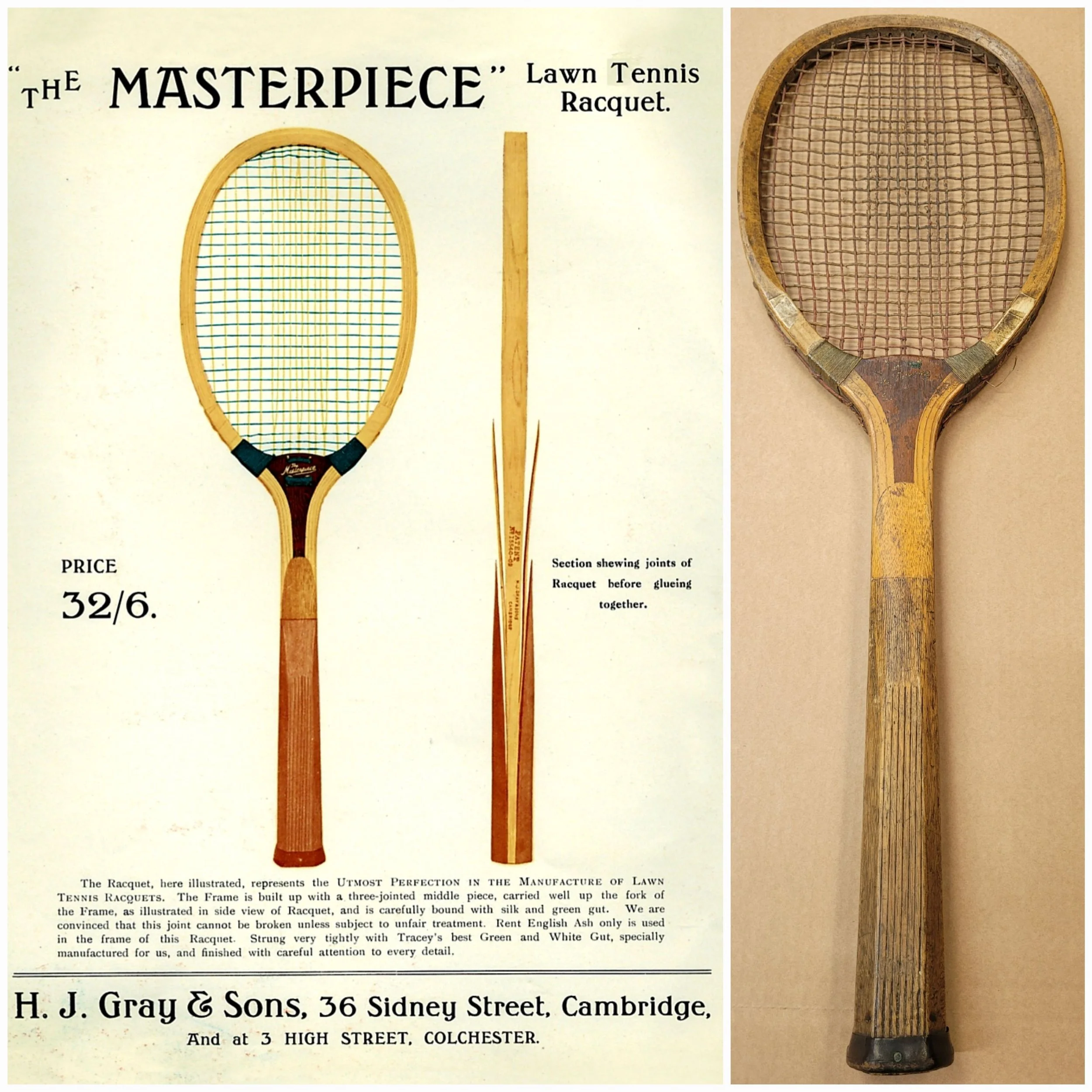 two Grays rackets side by side showing strings and stencil