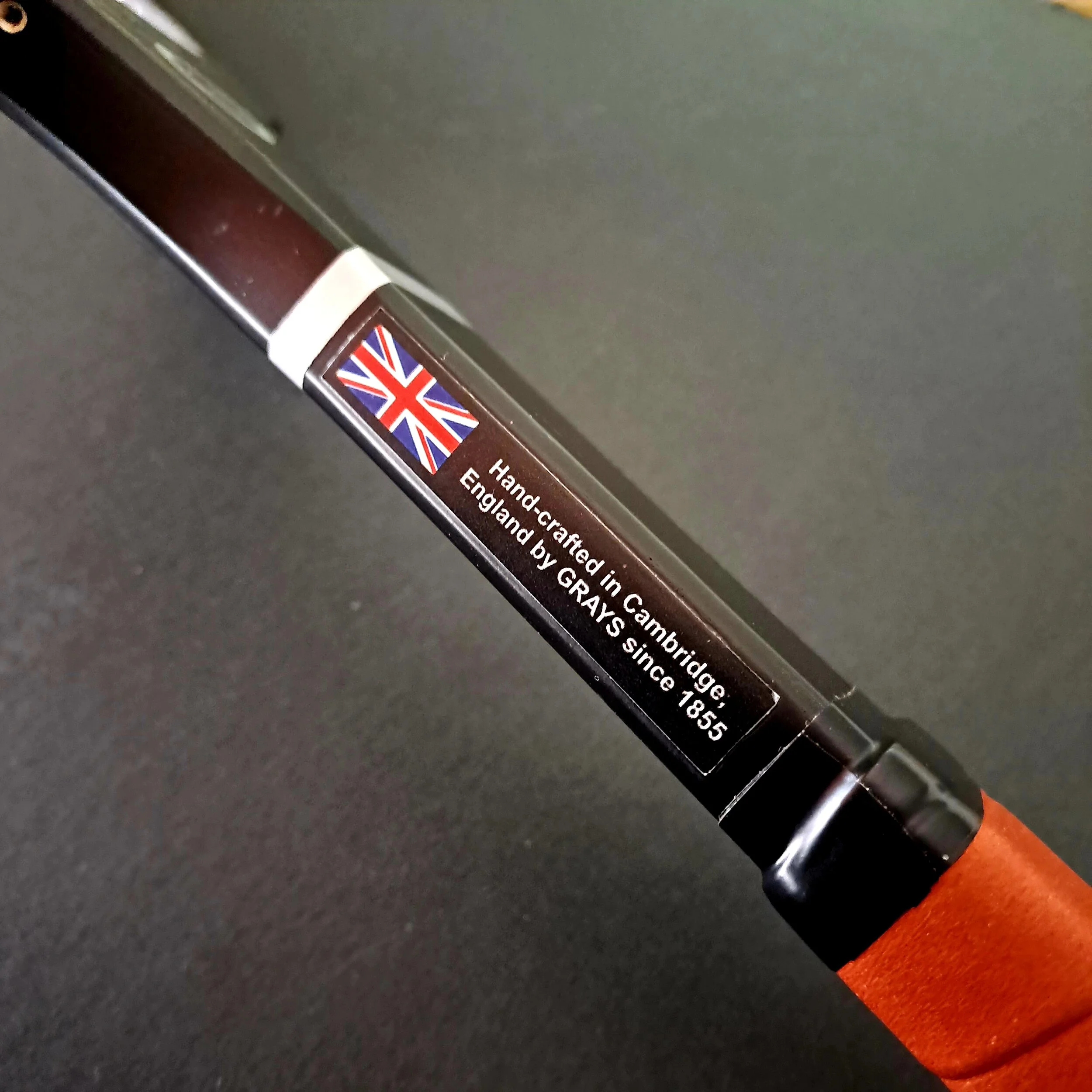 Close-up of Grays Mystique shaft side showing a label and top of grip.