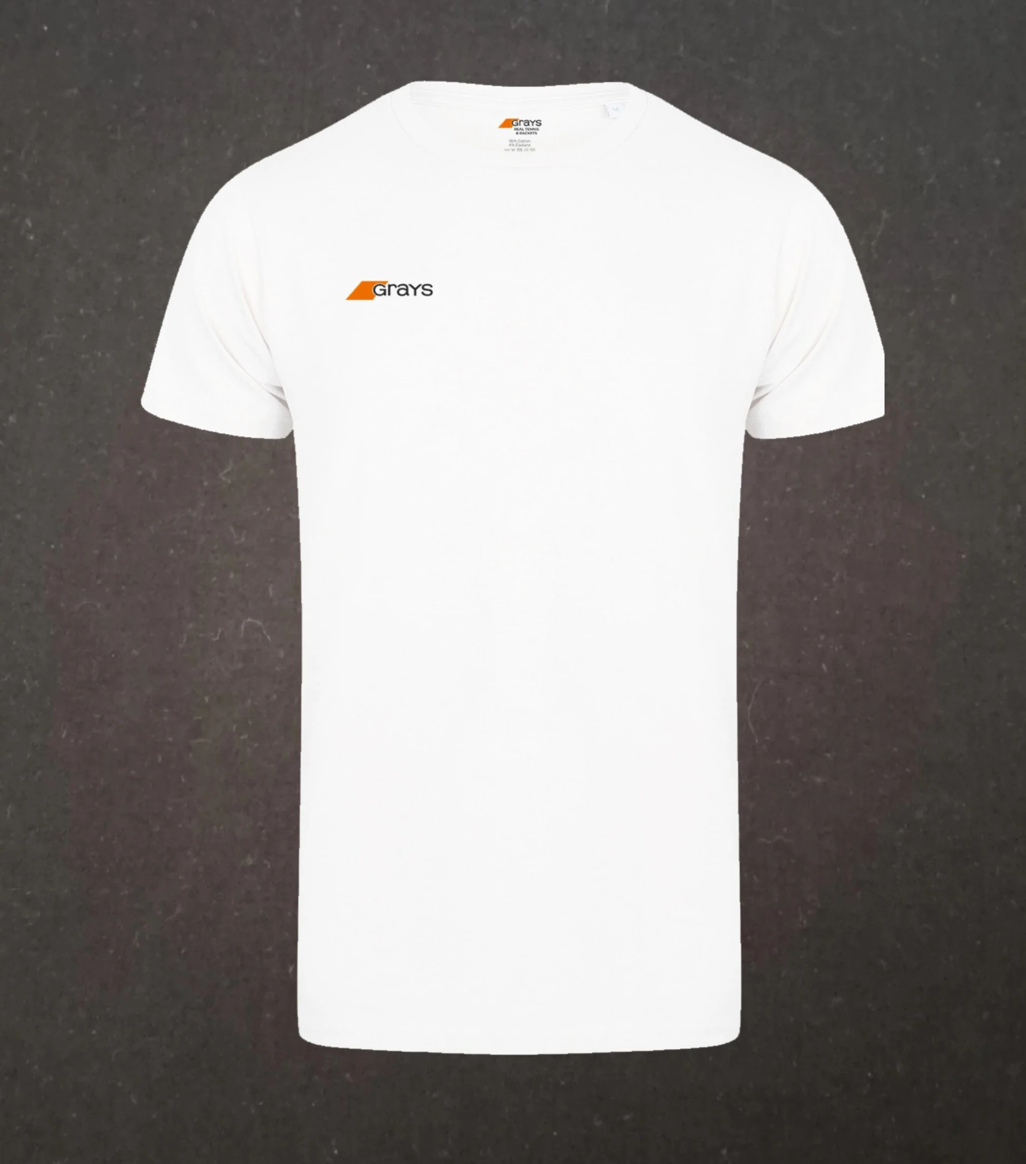 A white Grays T-shirt against a black background.