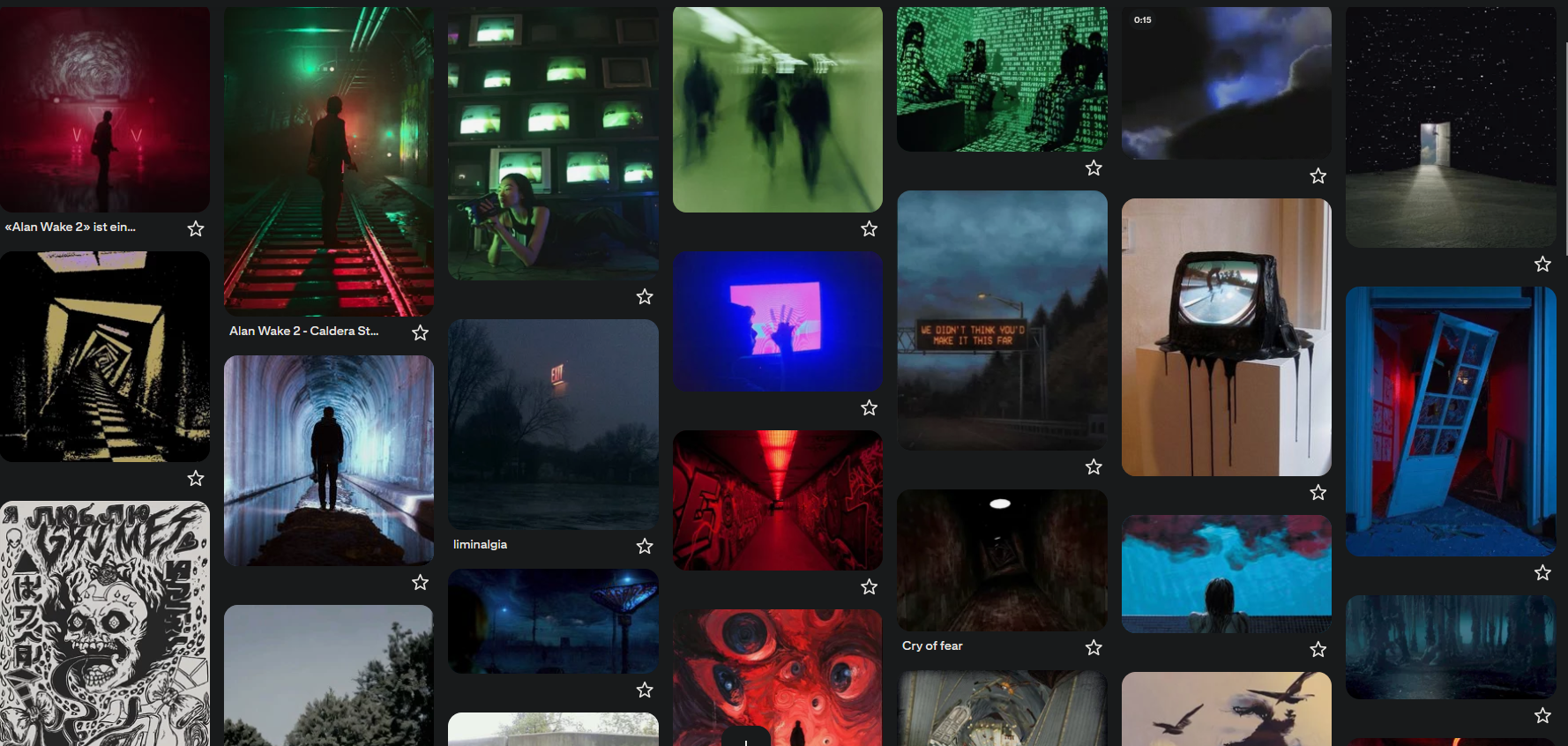 A section of the moodboard for the Cassette World, a surreal, twisted vision of Buckthorn. Colors are more vibrant, visuals are more explicitly surreal,  and intense color choices create a familiar but disconcerting atmosphere.