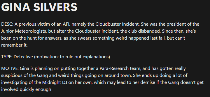 Example NPC Bystander which players can interact with to get clues or save from danger.