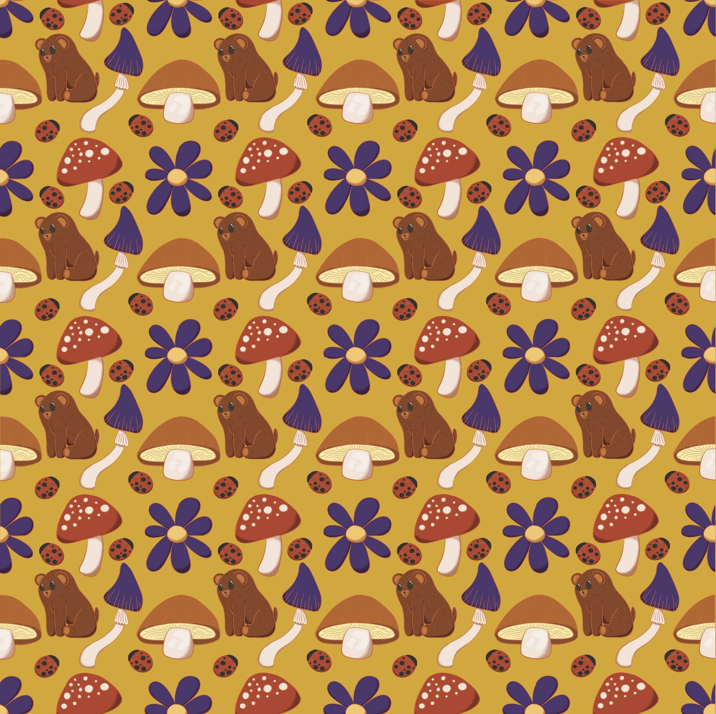 Dense cluster repeating pattern with different nature motifs color variation.