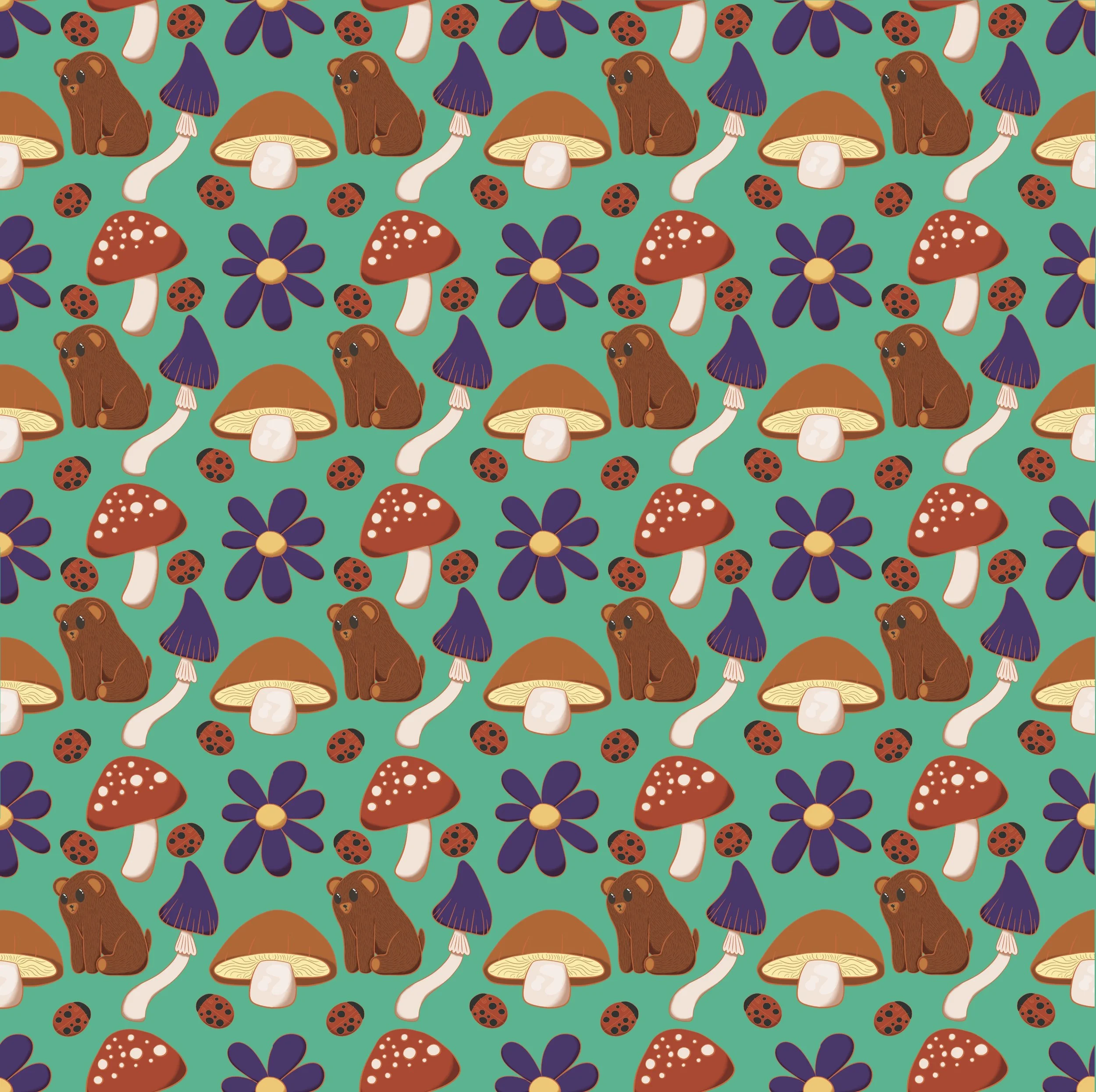 Dense cluster repeating pattern with different nature motifs color variation.