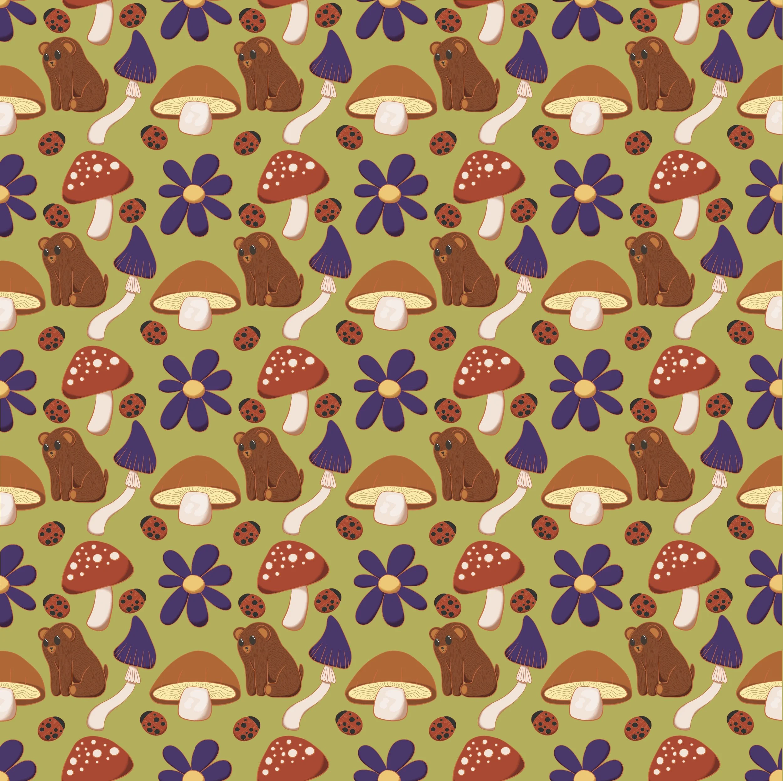 Dense cluster repeating pattern with different nature motifs color variation.