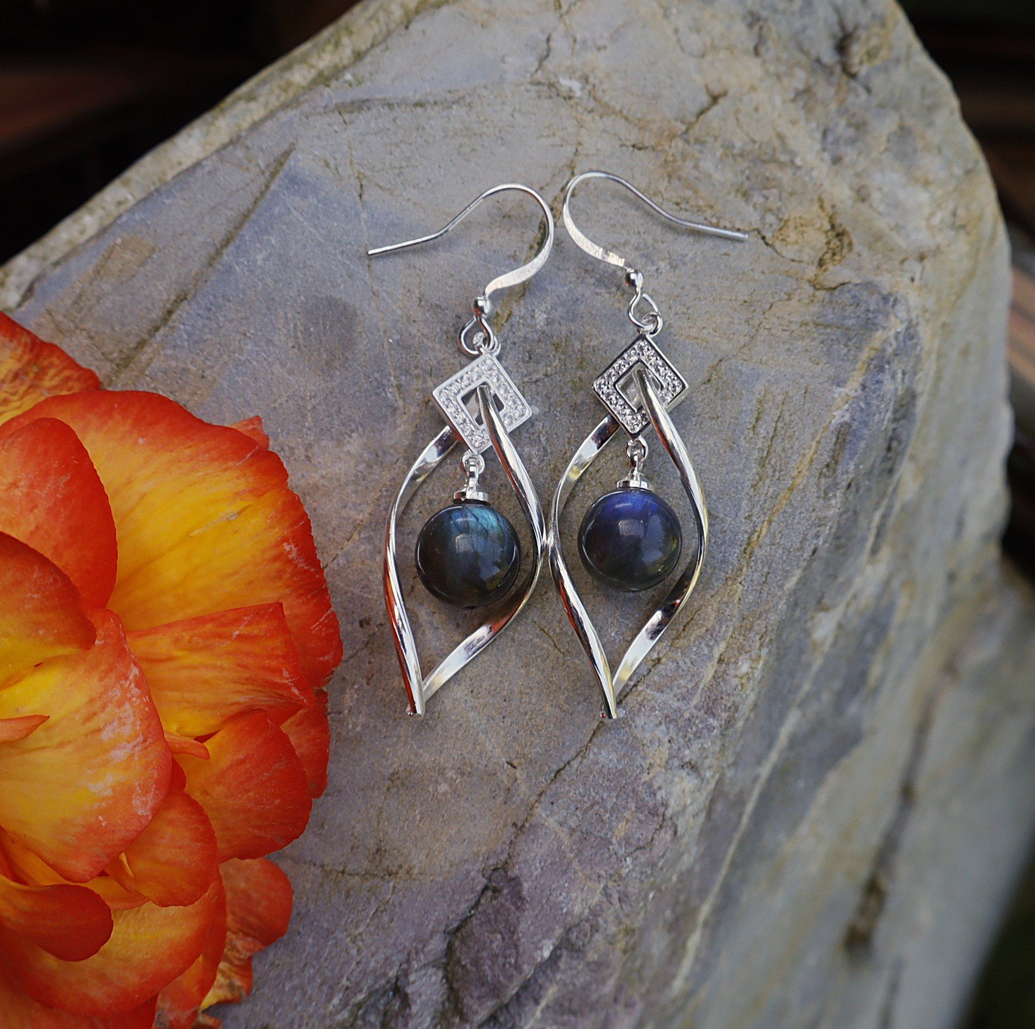 Silver-Plated Labradorite Elegance Earrings