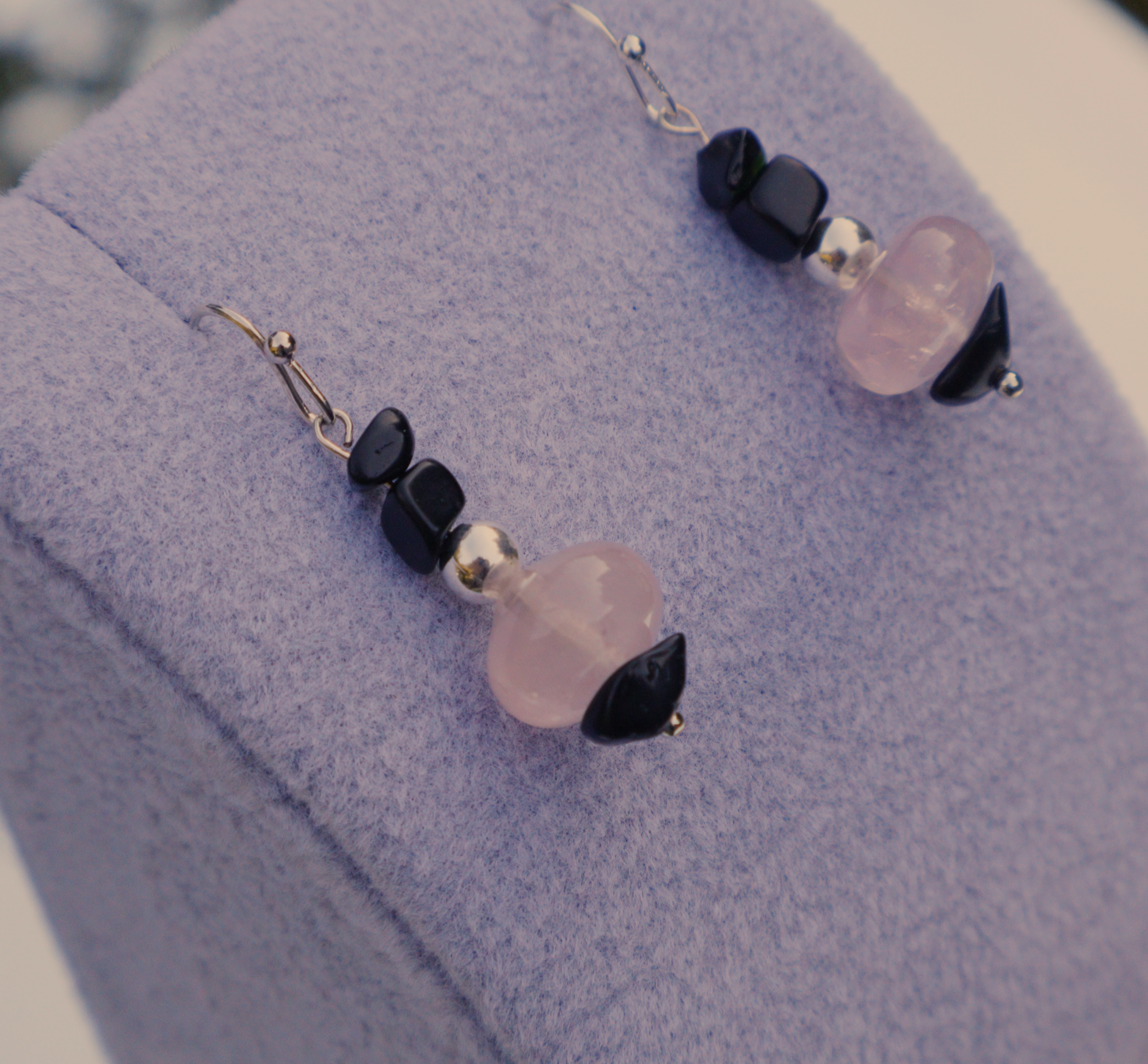 Women's silver rose quartz earrings
