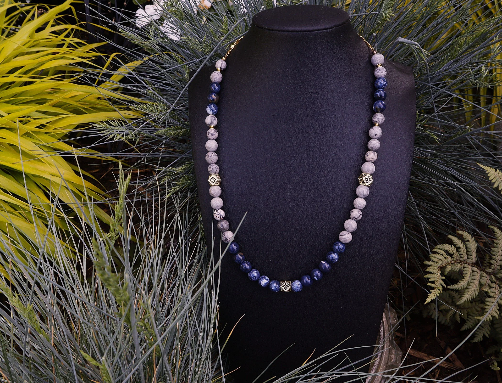 Exquisite Blue and Marble Stone Necklace