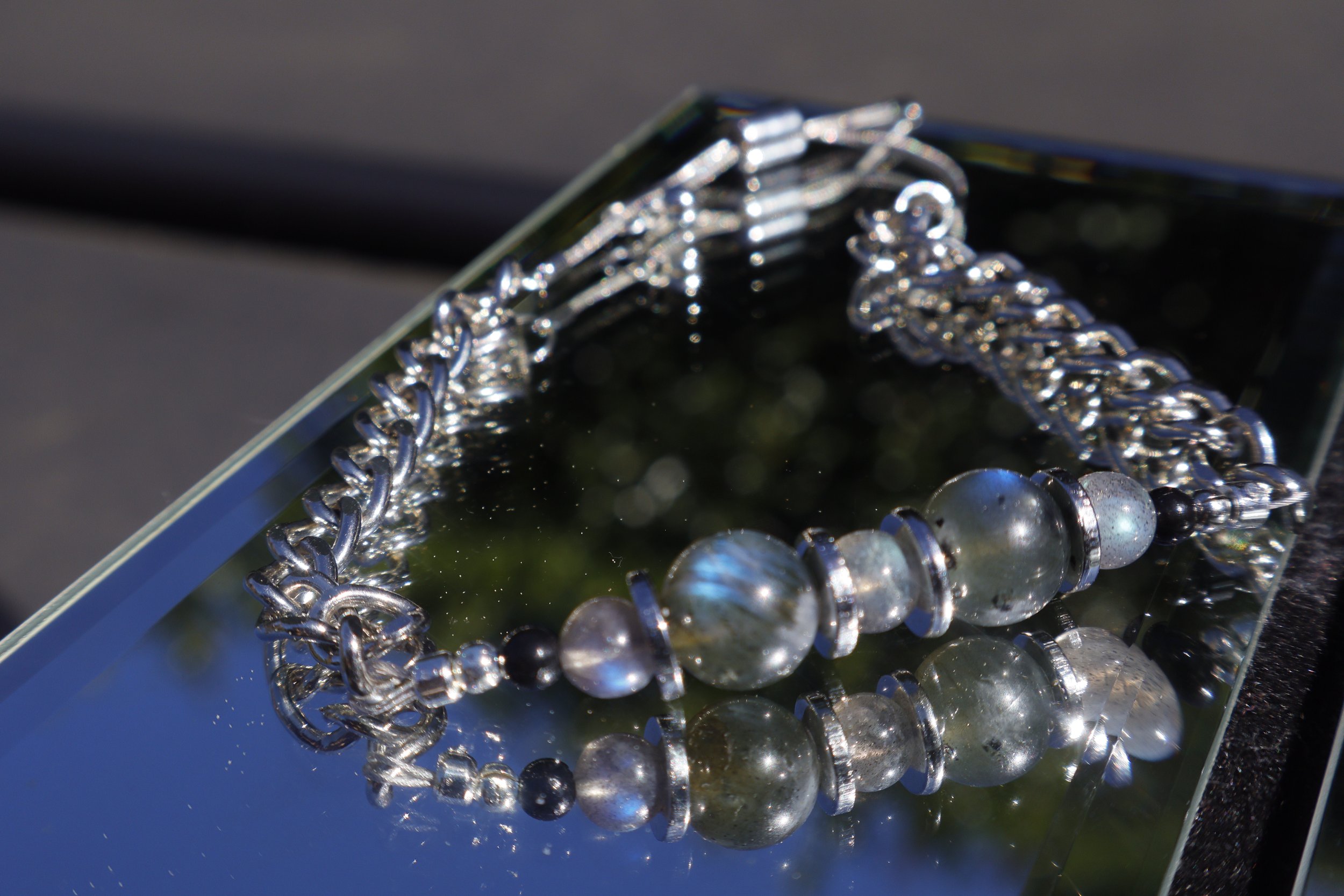 Men's Stainless steel and Labradorite bracelet