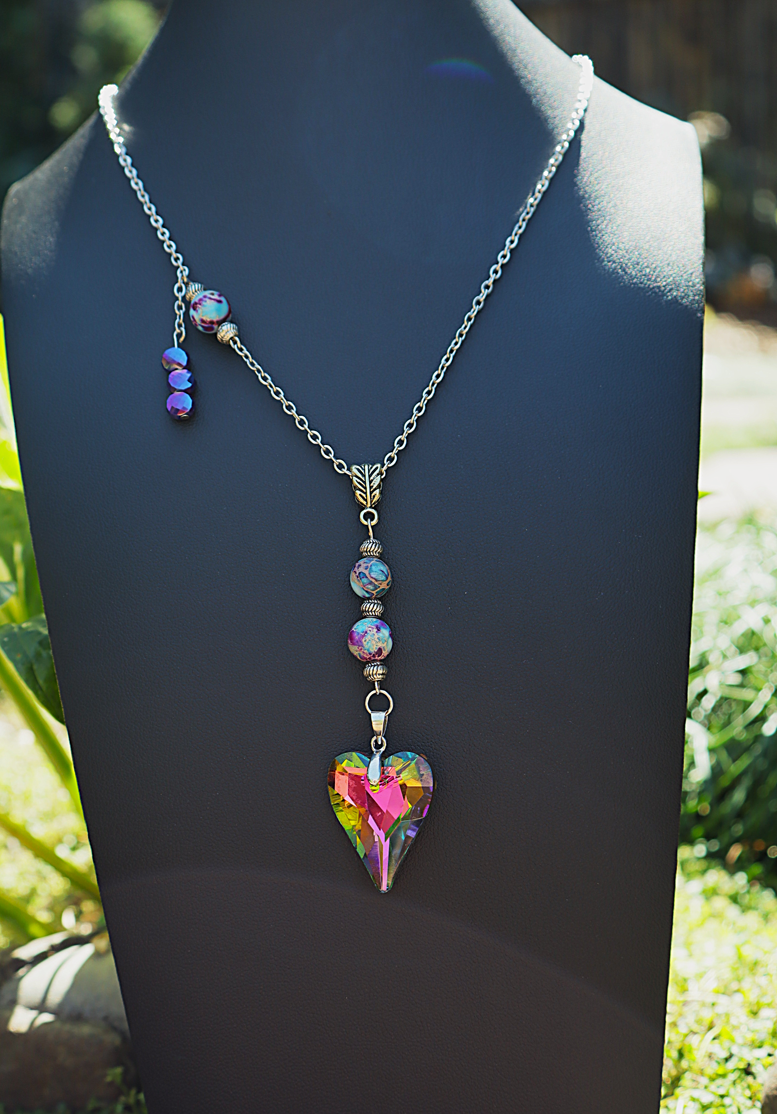 Iridescent Crystal Heart Necklace with Imperial Sea Jasper
