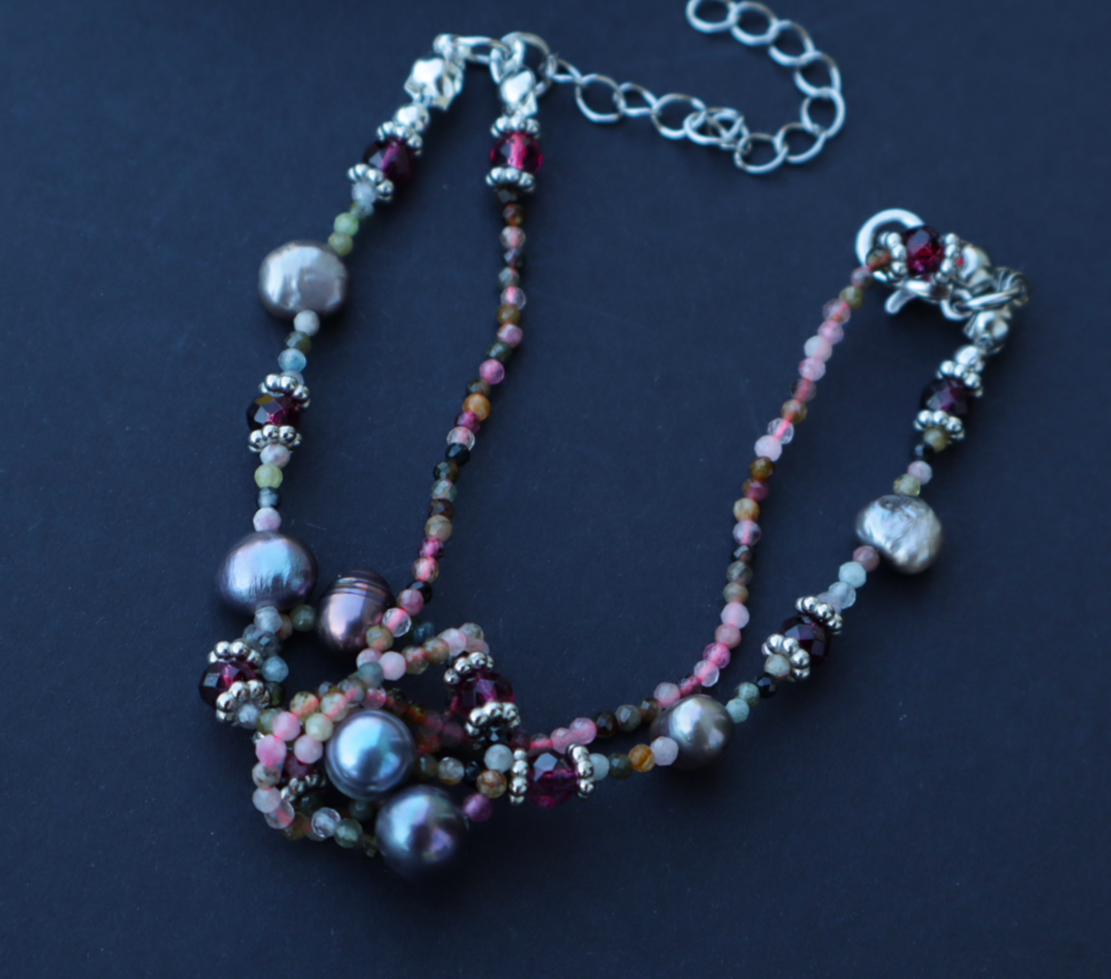 Laura's-Aura Knot Style Freshwater Pearls and Crystal Bead Bracelet