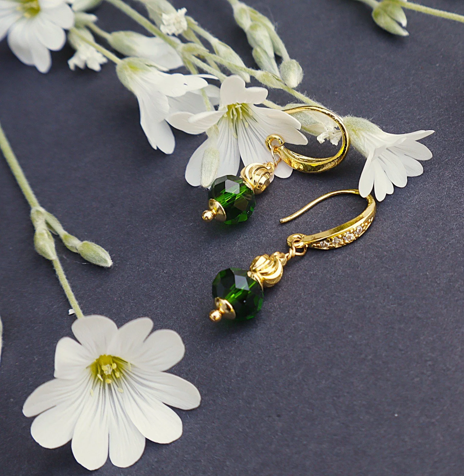 Golden Grace: Emerald Elegance Hook Earrings
