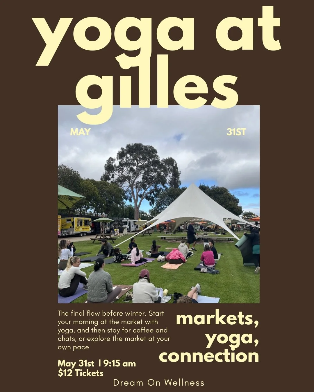 We are back at Gilles at The Grounds this Sunday, one more time before winter begins! 

Facilitated by Brianna from Dream On Wellness, expect a slow, social start to your Sunday with light movement, easy conversation, and a space that just feels good