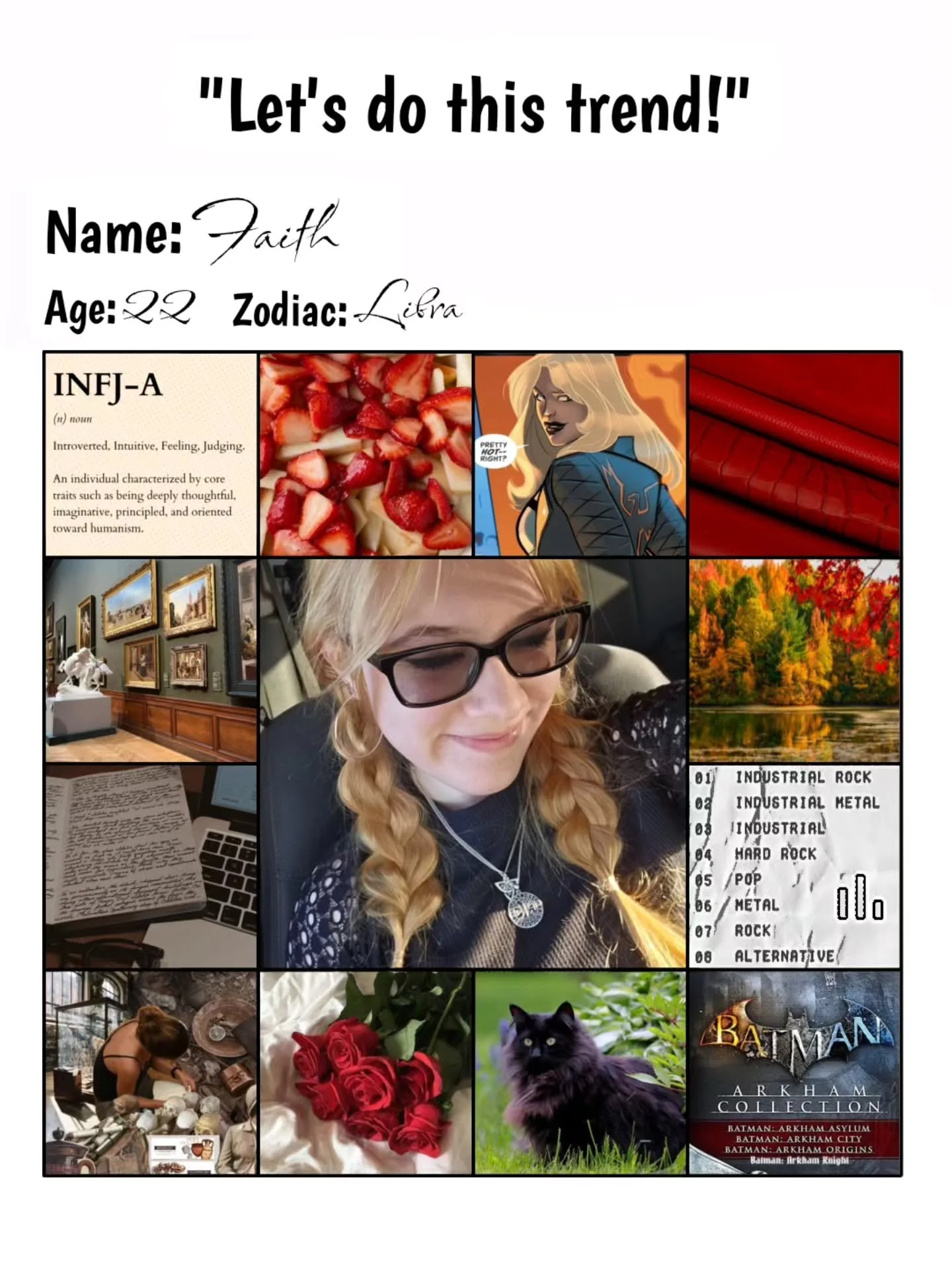 : I figured I'd do this just for fun, the last one I did was about a year ago! Also with hopefully starting a new mini magazine/club, I thought I should have an updated "Get to Know Me" type of post ♡
.
.
#gettoknowme #aestheticboard #arche