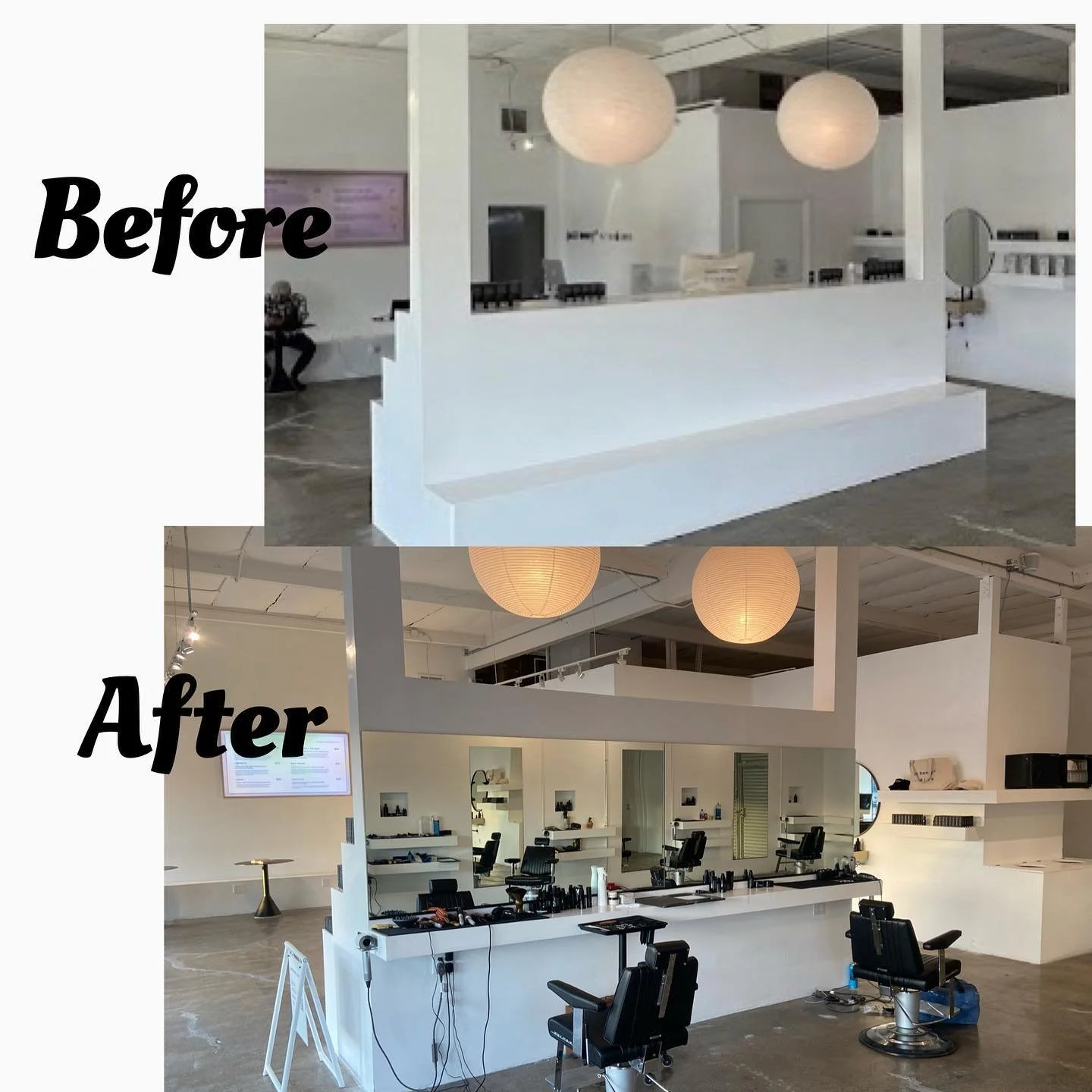 Just finished with a little remodeling job at Jack Henry Studios. Got rid of the bench, put in a shelf. Installed 2 new outlets and raised the height of the wall to accommodate the mirrors.