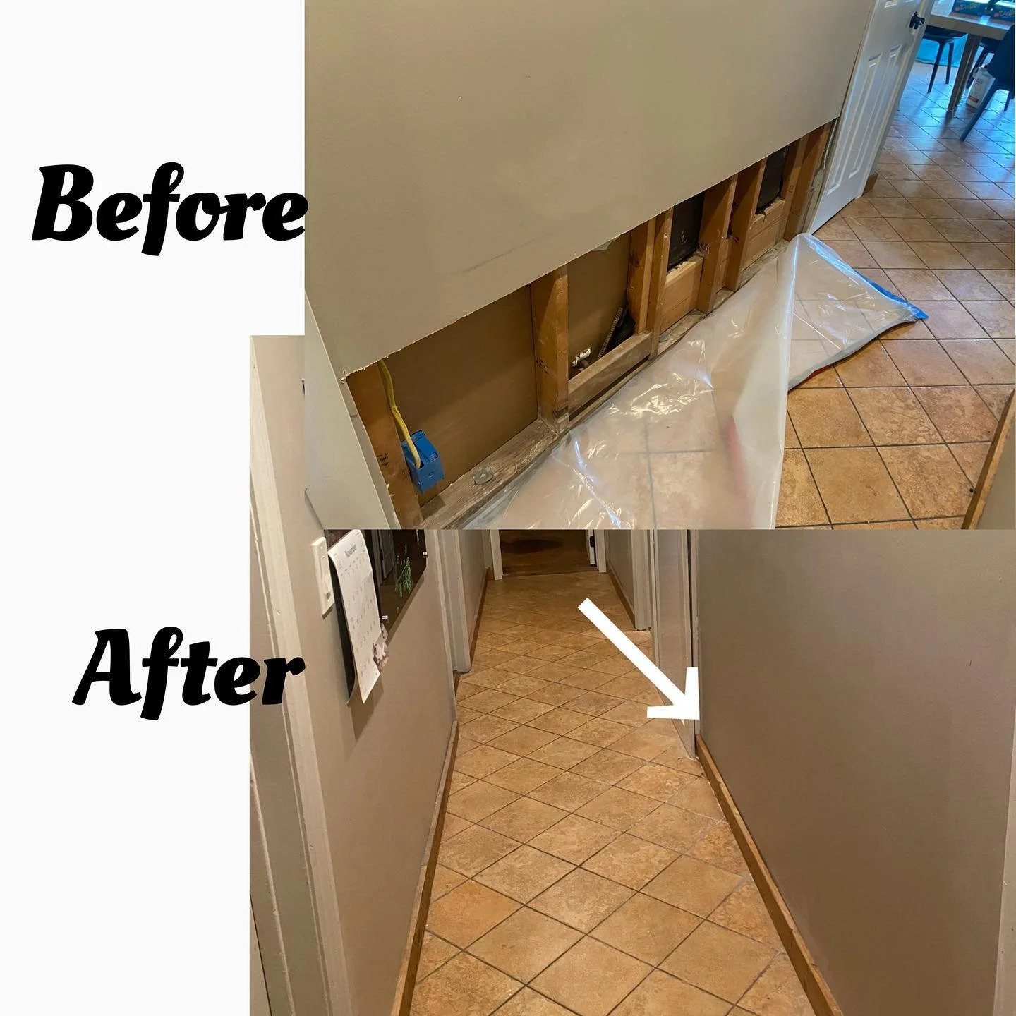 Cut out drywall from flood. And then patched and painted